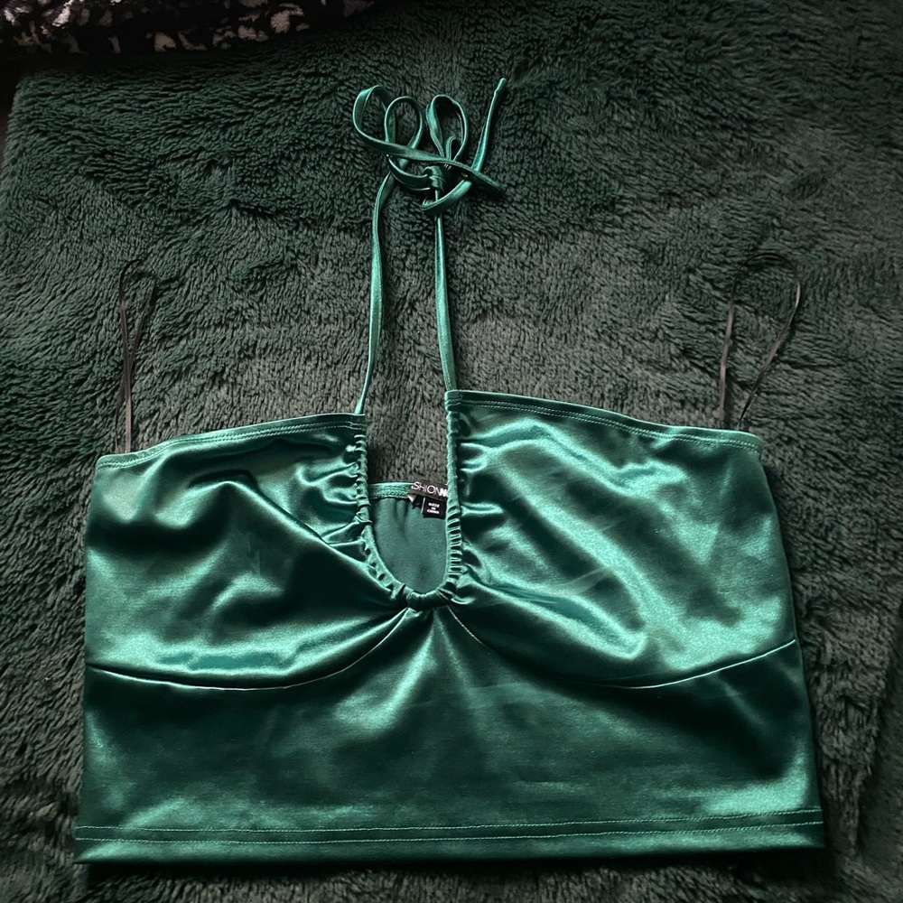 Satin Green cropped halter top